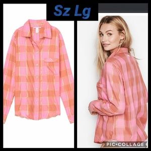 Vs flannel button down sleep top SZ LG PINK PLAID